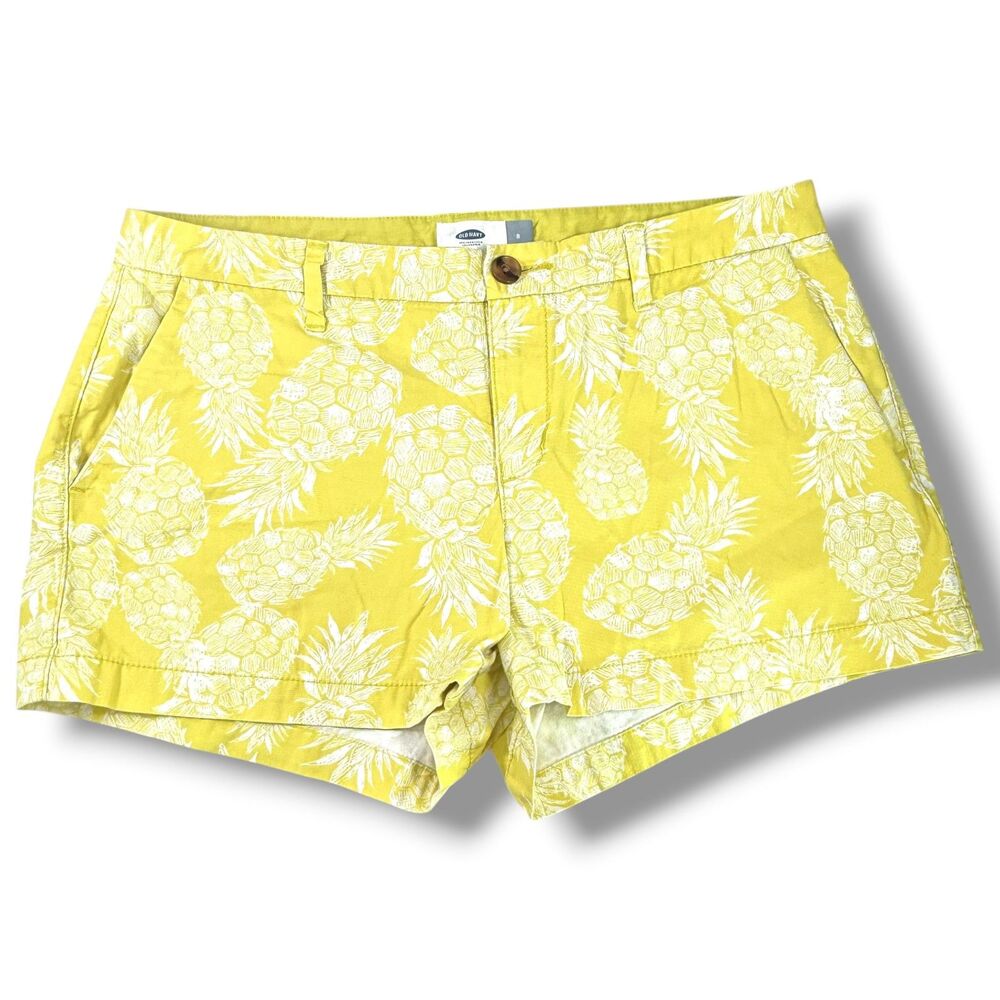 Old Navy Everyday Shorts Pineapple Print Yellow White Womens Size 8 Coastal
